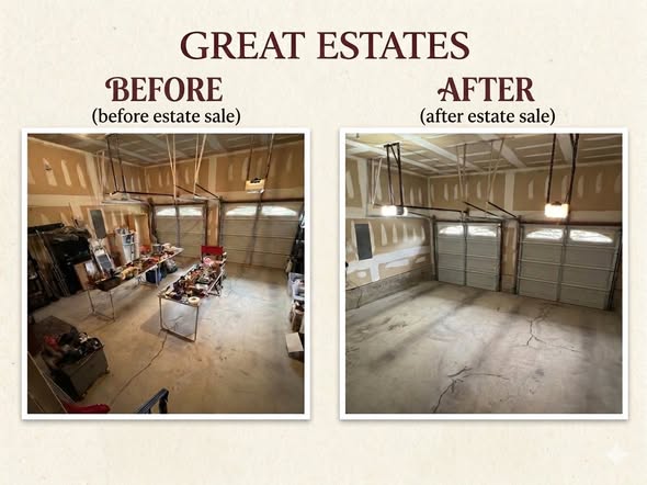New Jersey Estate Sale Company Great Estates doing a before and after estate sale in a garage.